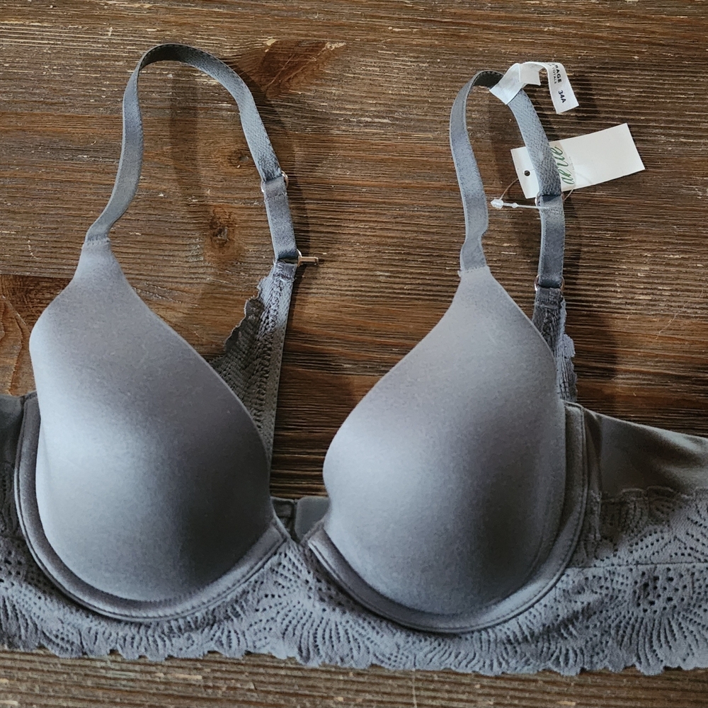 aerie Gray Lace-Trim T-Shirt Bra